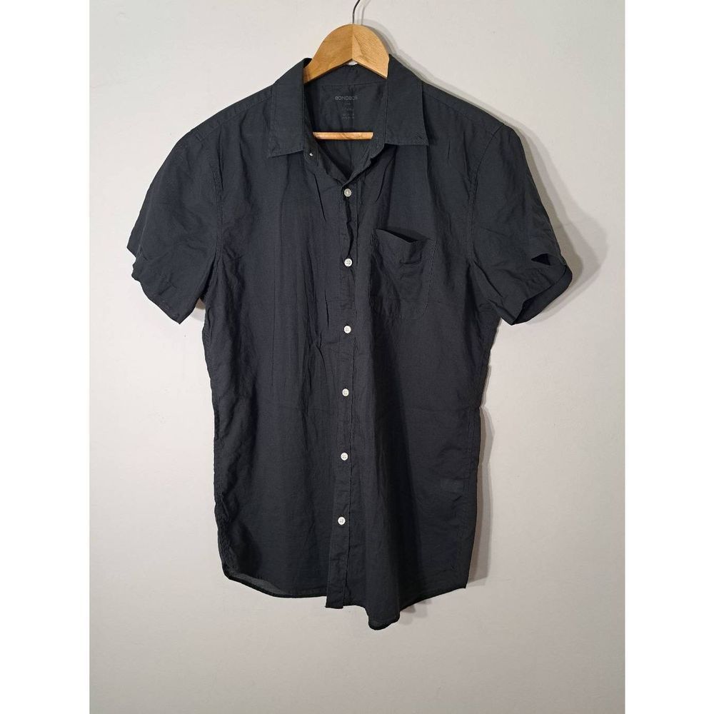 Bonobos mens large LONG FIT LAYBACK casual button down shirt gray short sleeve